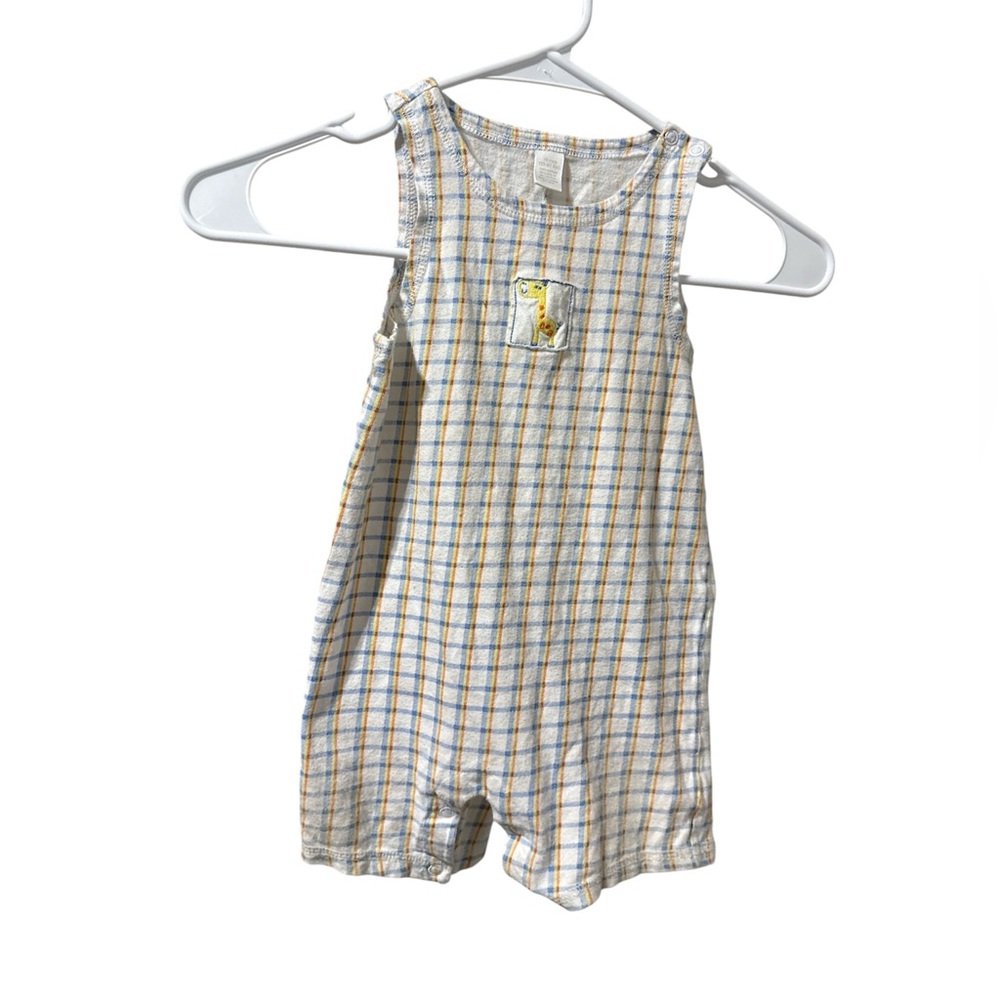 Vintage First Impressions Plaid Giraffe Knit Romper 18 Months